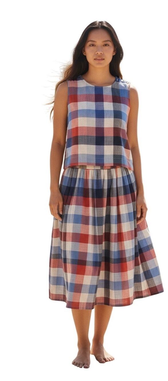 Jude Connally $456 Gretel Montauk Plaid Linen Blend Crew Neck Sleeveless Set XL